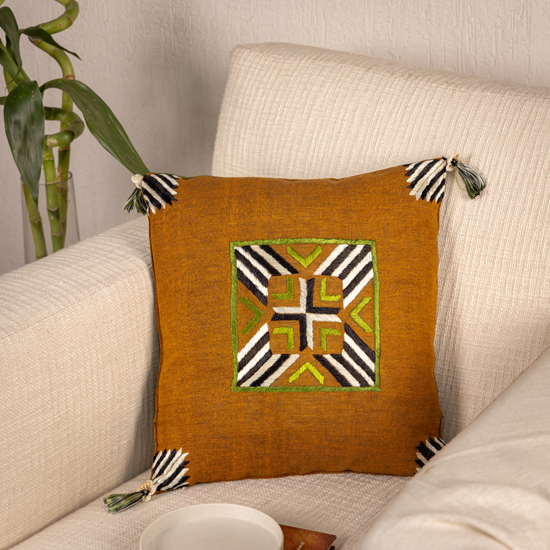 Phulkari Embroidered Rust Base Cushion