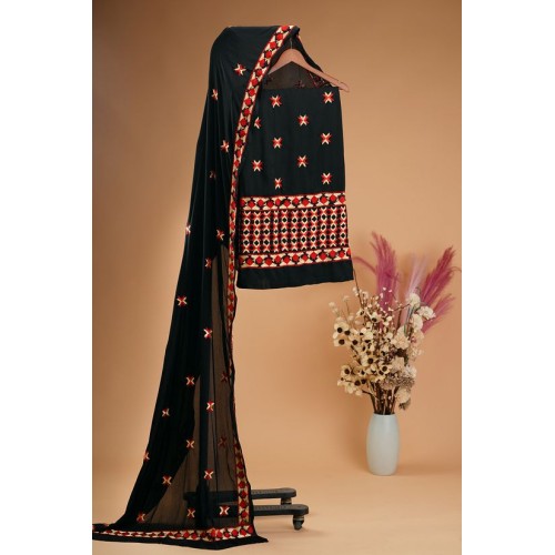 Black Phulkari Suit With Dupatta