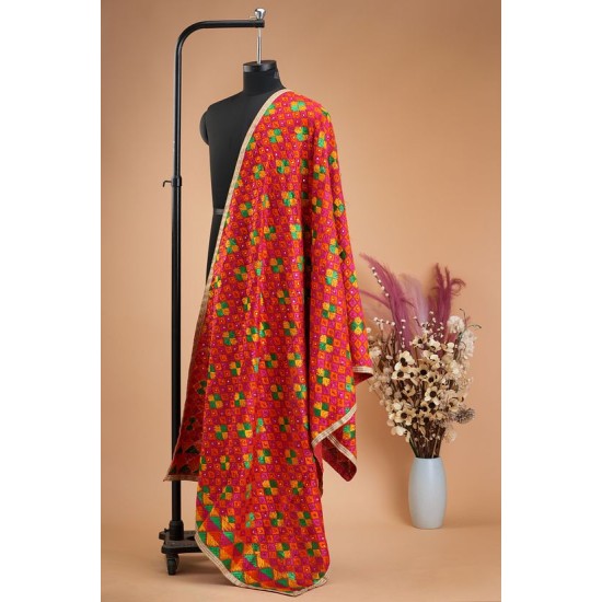 Bagh Multicoloured Phulkari Dupatta With Gotta Patti