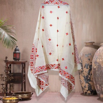 Beige Phulkari Chinon Dupatta