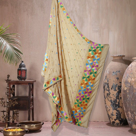 Phulkari Chinon Beige Dupatta