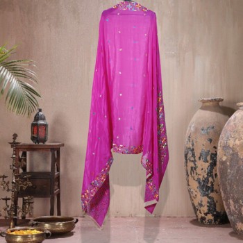 Pink Phulkari Chinon Dupatta