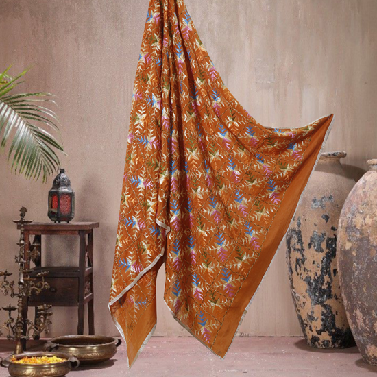 Rust Phulkari Chinon Dupatta