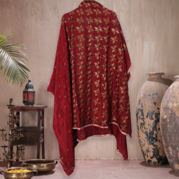 Mehroon Phulkari Chinon Saree