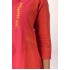 Coral Red Phulkari Embroidered Zari Check kurta