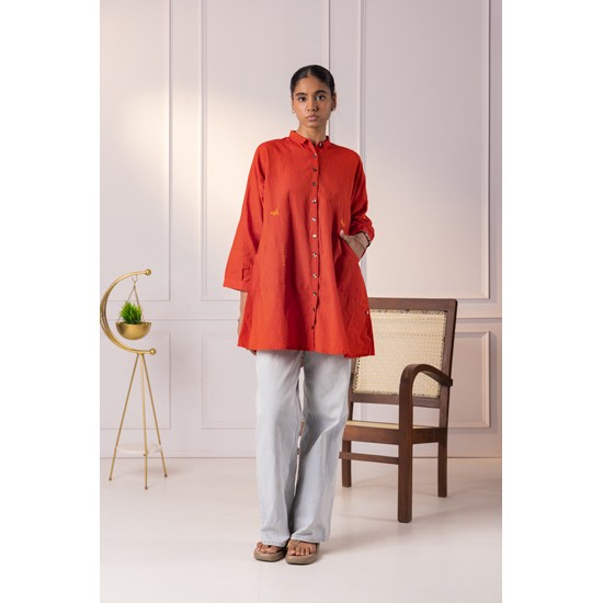 Phulkari Orange Batwing Shirt Style Kurta