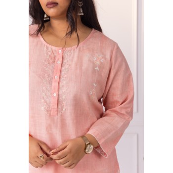 Baby Pink Phulkari Embroidered Kurta